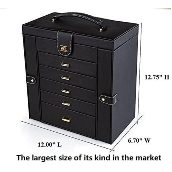 Extra Large Jewelry Box Jewelry Case PU Leather 6 Tier 5 Drawers Large Storage - Picture 2 of 6